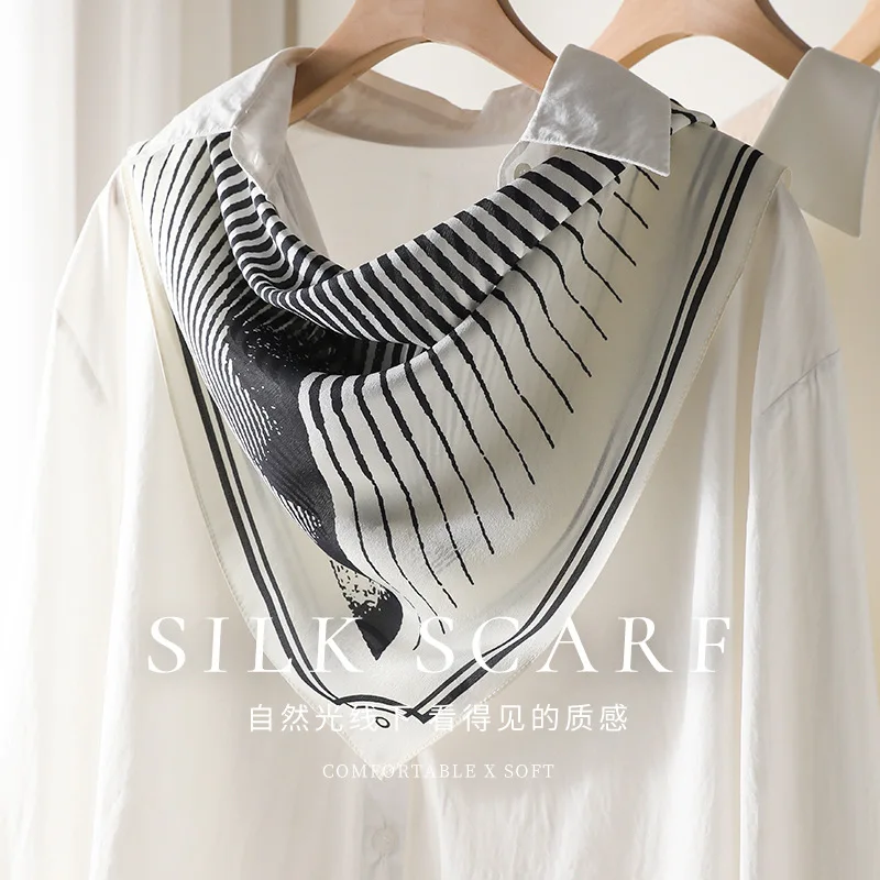 

100% Natural Silk Scarf Women Foulard Female Shawl Wrap High Quality Square Neckerchief Hijab Bandana crepe de chine Scarves