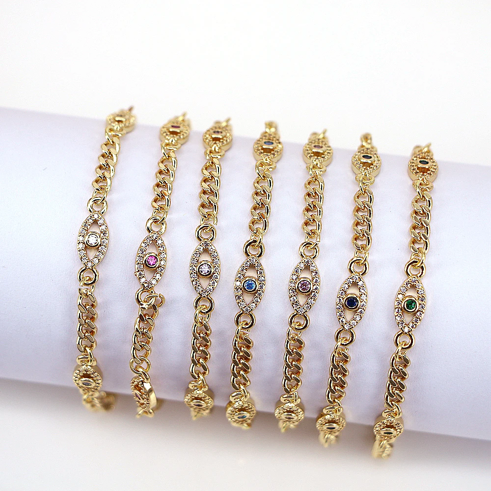 

5PCS, Blue White CZ Eye Curb Link Chain Bracelet Delicate Chunky Chain Women Girl Bracelet