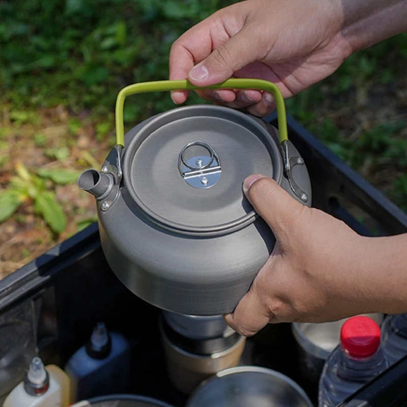 Camping Pots Water Boilers Outdoor Aluminum Alloys Teas Kettle Portable Teapot Hanging Pots Cookware for Camping, Travel