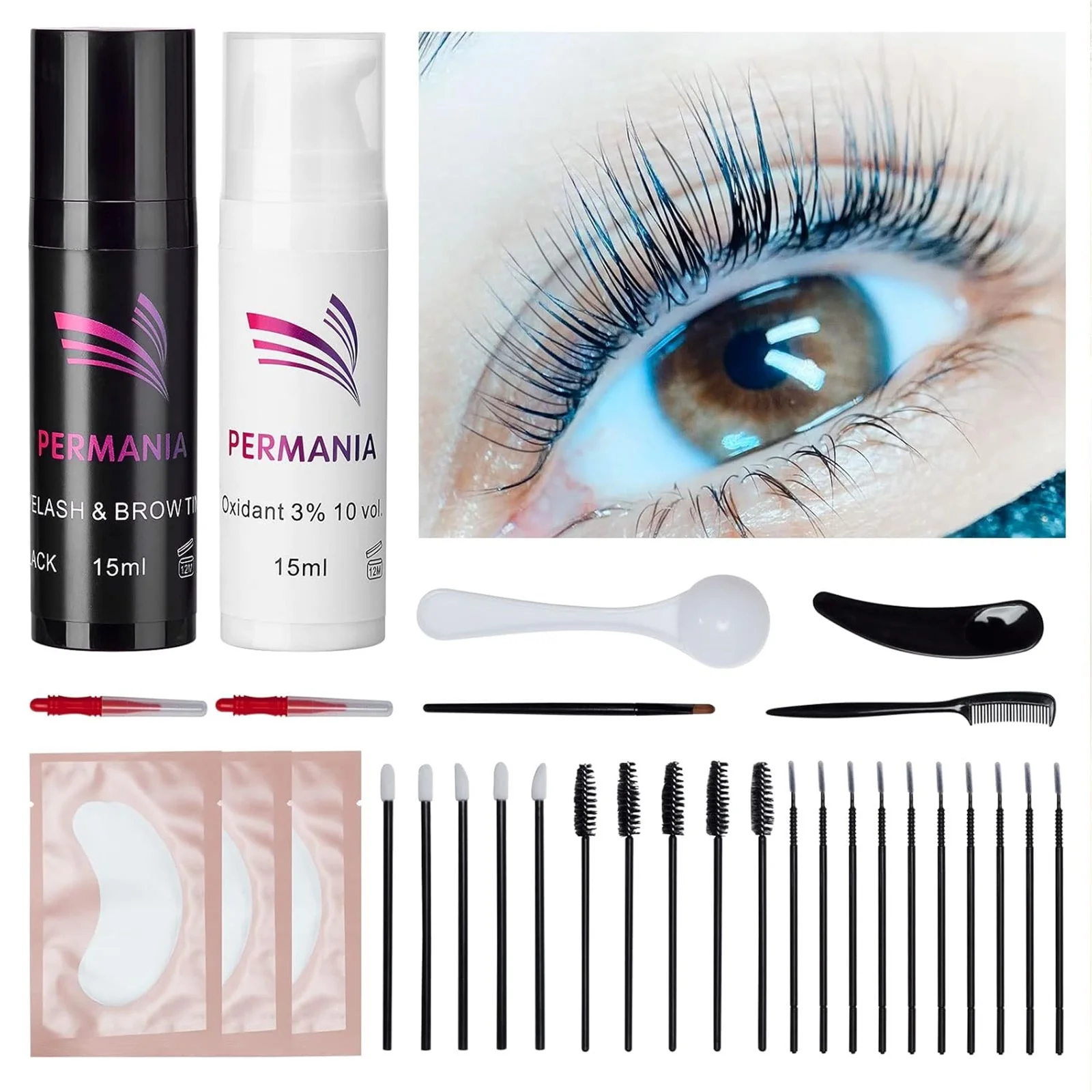 PERMANIA 15ml Training Kit for Eyebrow & Lash Hair Color Developer Black Lash Tint or Color Tint Health Beauty Tool