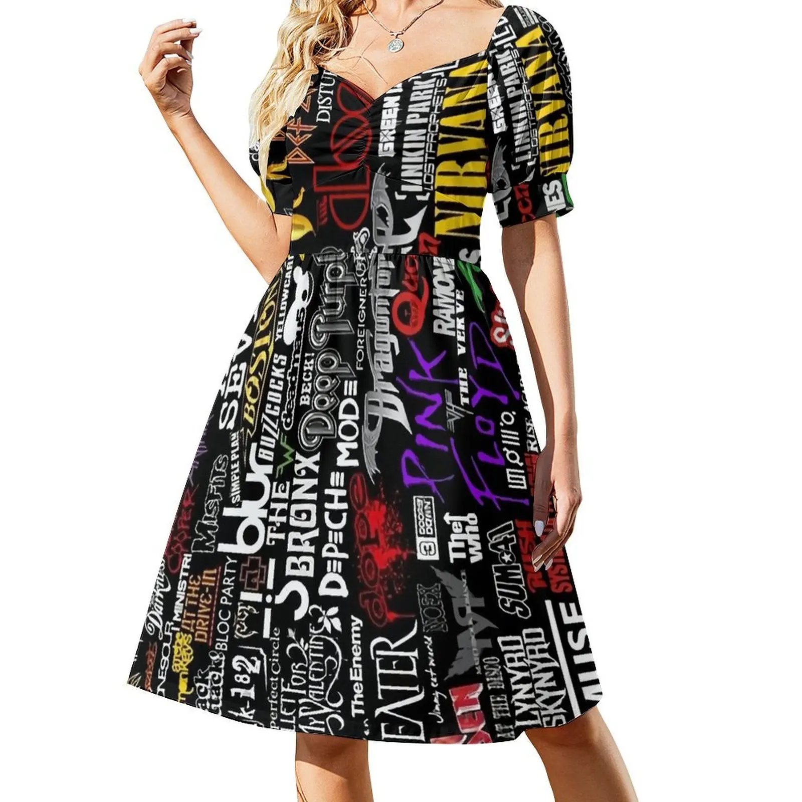 

All Music Collage Short-Sleeved Dress Women long dress dresses for womens Dress woman party night