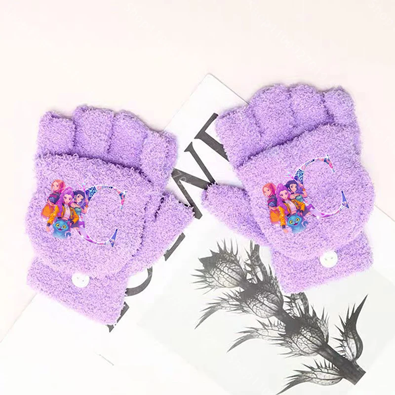 قفازات K Pop Demon Hunters للأطفال للأولاد والبنات للجنسين بحروف كرتونية نصف إصبع قفازات عصرية للشتاء وهدايا عيد الميلاد وأعياد الميلاد #4