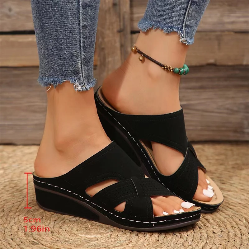 Summer Women Wedges Sandals Premium Orthopedic Open Toe Sandals Vintage Anti-slip Leather Casual Female Platform Retro Slippers