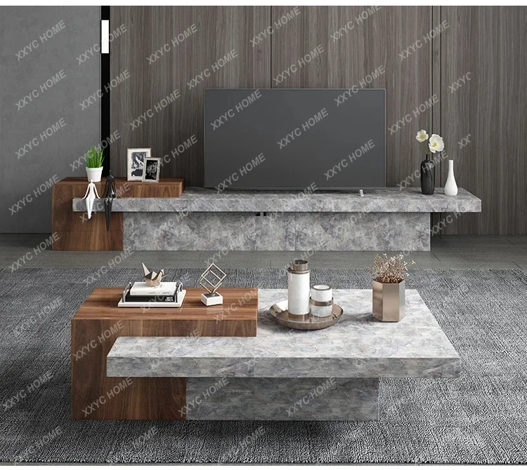 Natural marble coffee table cave stone furniture European living room light luxury generous living room