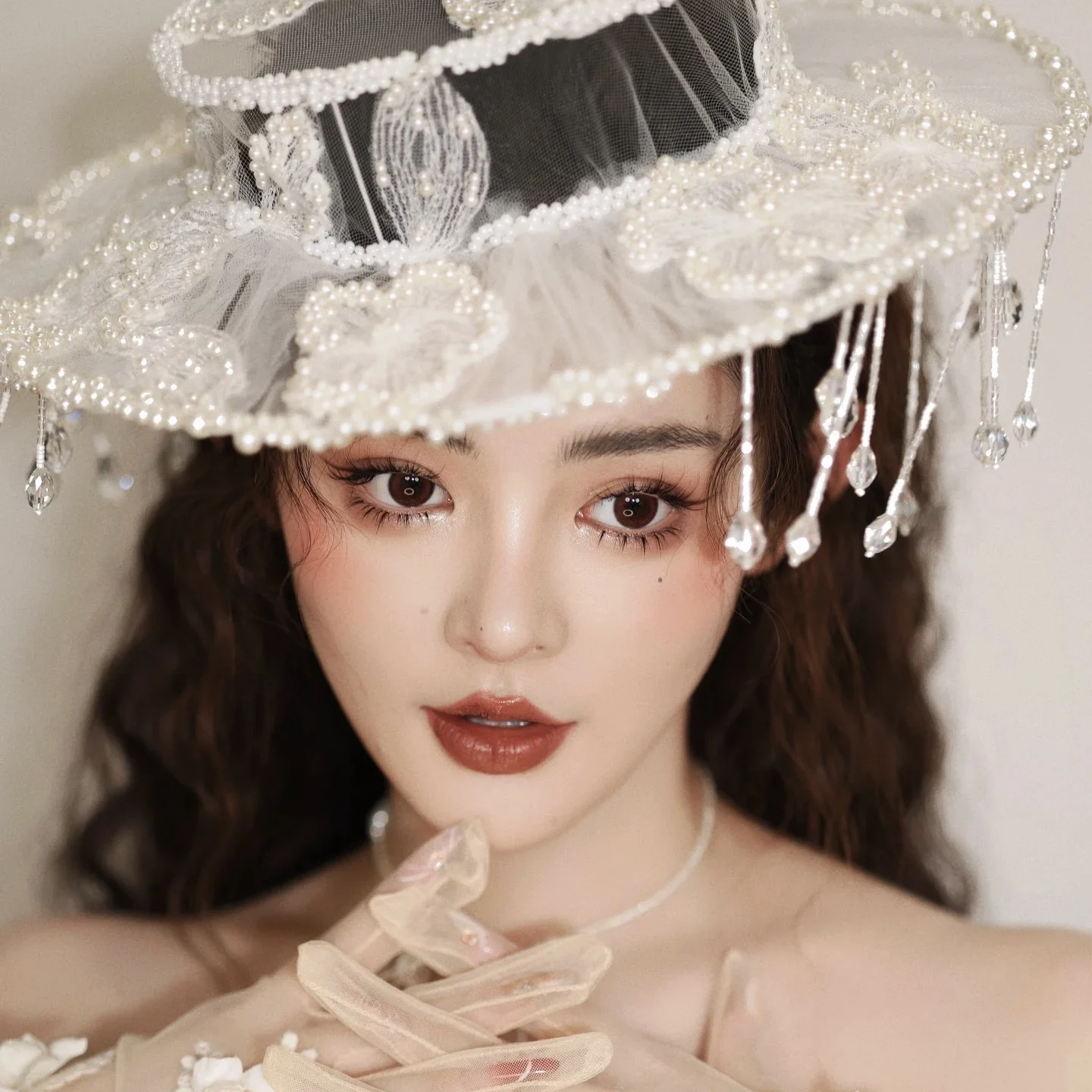 new-bridal-hat-wedding-dr-accory-lace-trim-bouffant-tulle-bridal-cap-photoaphy-studio-props-spring-2025-youth-fem