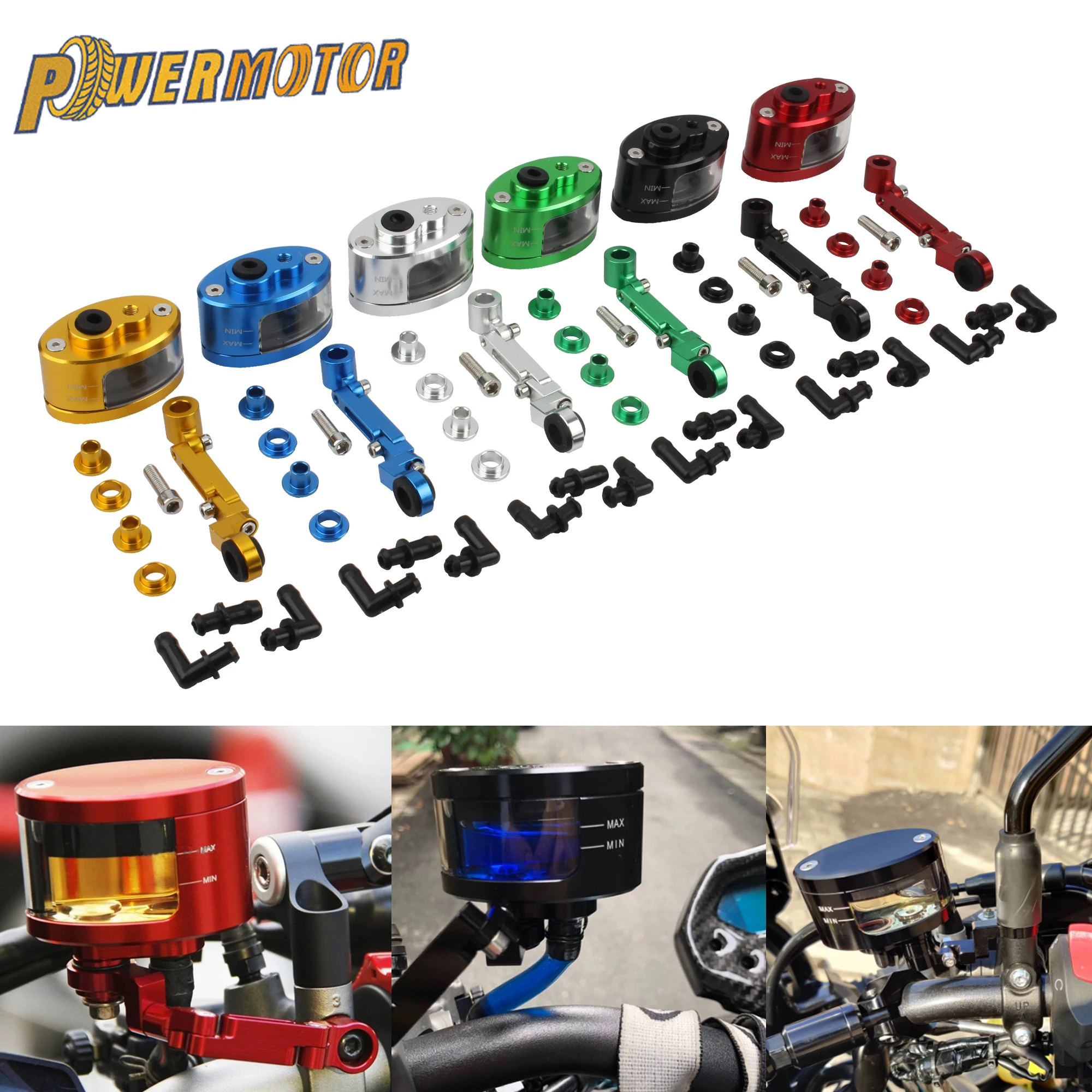 

Powermotor Universal Motorcycle Parts Motorbike Clutch & Brake Fluid Oil Reservoir Cup For Honda Yamaha CNC Aluminum& PMMA