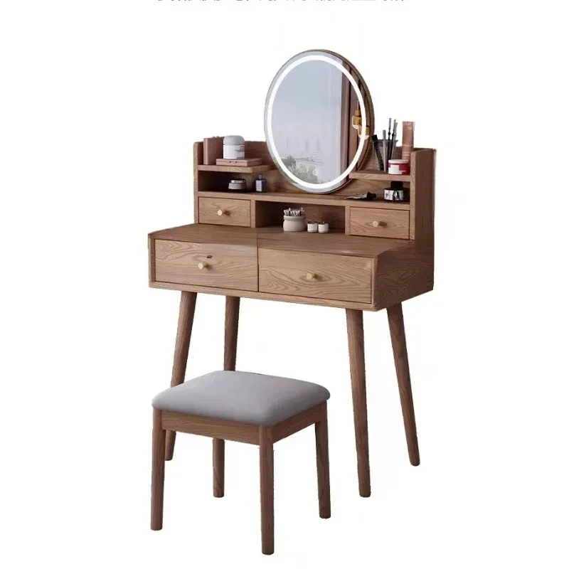 

Nordic Small Apartment Bedroom Multi-Functional Solid Wood Mini Dressing Table Makeup Mirror Integrated Combination