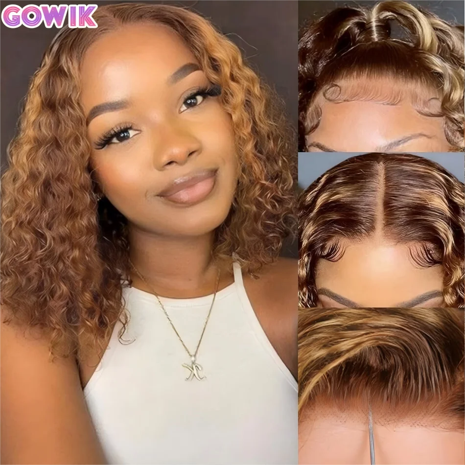 

Парик из натуральных волос Deep Wave Bob, готовый к носке, без клея, короткий, с хайлайтами, 5x5 HD кружевной застежкой, цветной омбре, предварительно выщипанный, плотность 250%