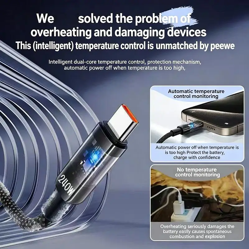 240W USB Cable Type C Fast Charge Data Cord 1 Meter 2 Meters Superior Transfer Performance For Smartphone And Tablet