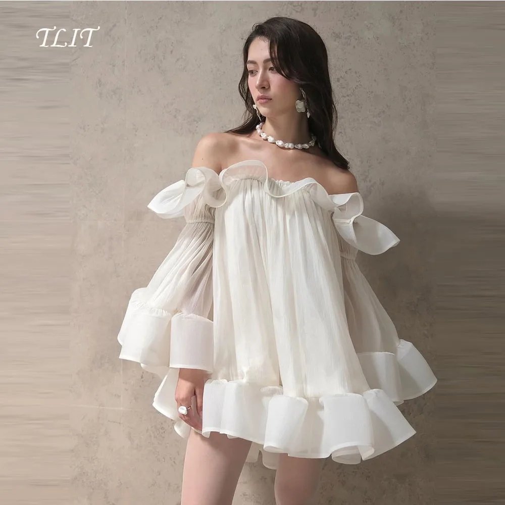 TLIT Fairy Ivory Chiffon Wedding Dress For Woman Off The Shoulder Korea Wedding Dresses Photo Shoot Bridal Gowns  customized