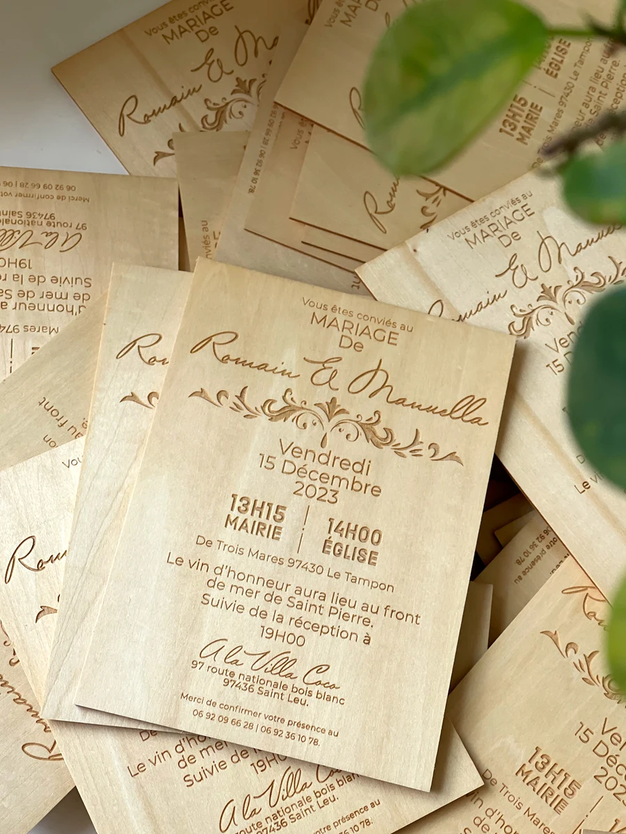 Personalized Laser Cutting Wooden Invitation Card, Wedding Invitation, Custom