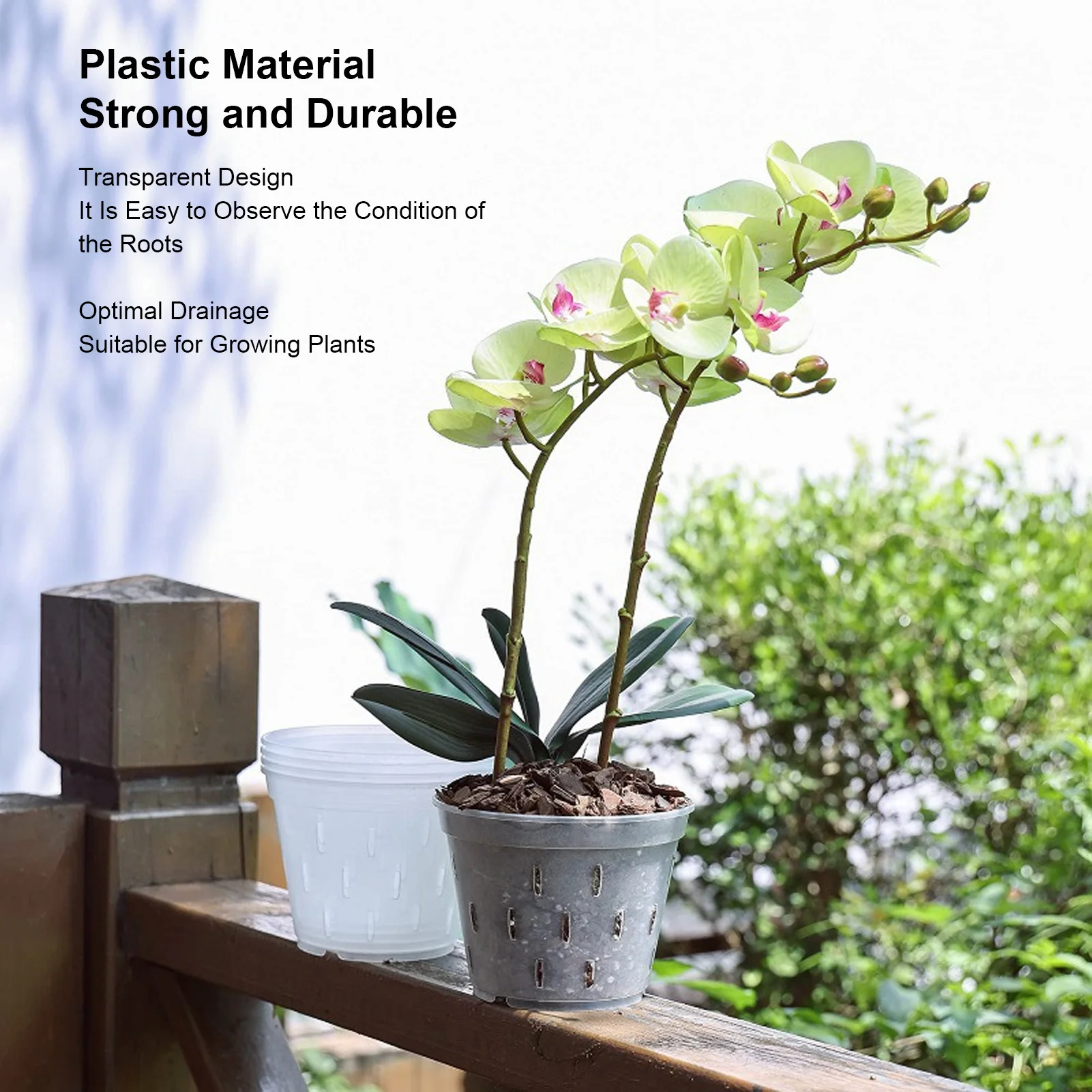 5pcs Plastic Orchid Flower Pot Breathable Planter With Tray Transparent Flowerpot For Home Garden