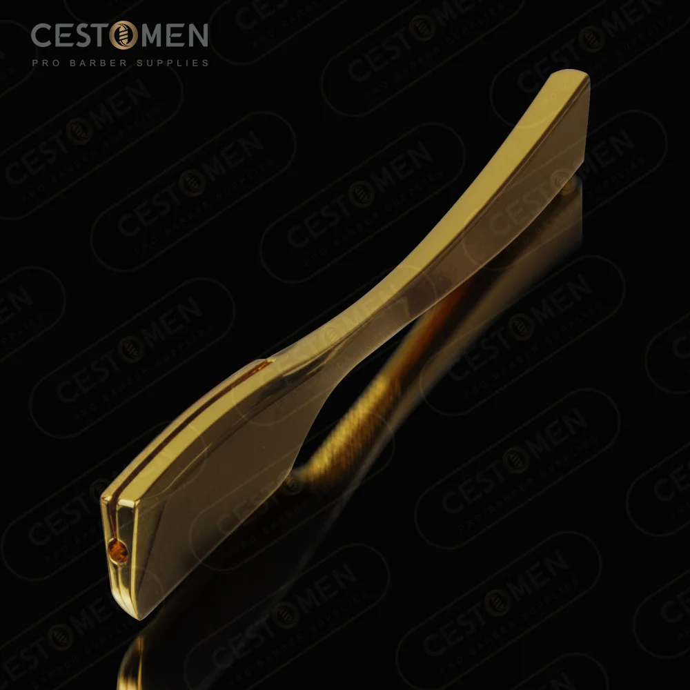 CestoMen Long Handle Unfoldable Men\'s Shaving Razor Electroplated Gold Single Bladed Barber Straight Edge Razor for Barbershop