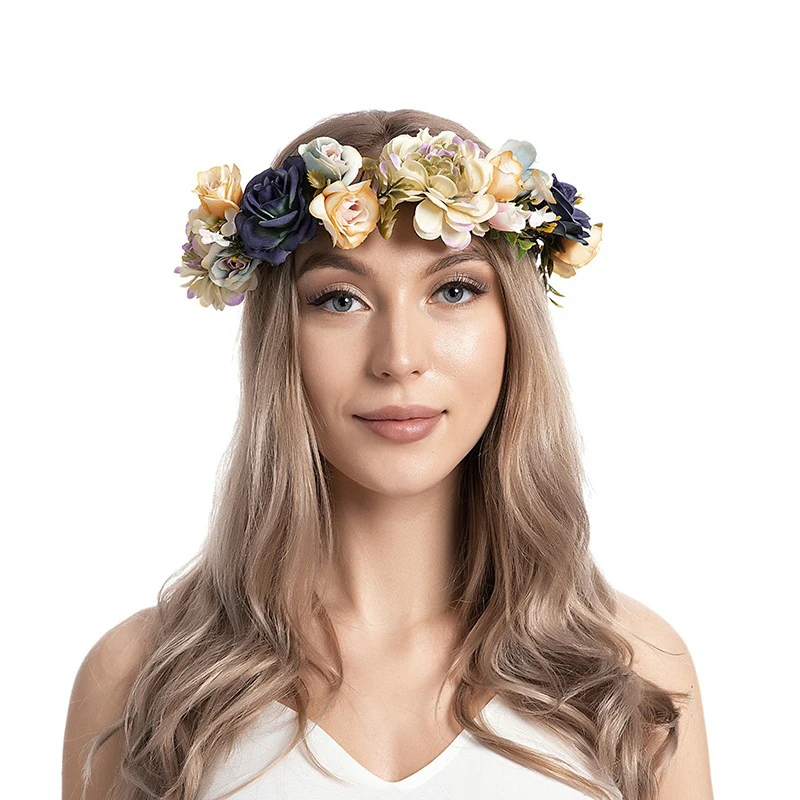 Rose Crown Hair Band Women Girls Spring Summer Beach Garland Girl Flower Wreath Wedding Floral Headband Party Wedding Headpiece