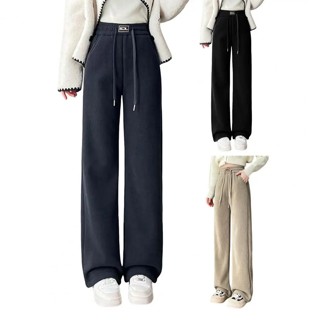 Winter Wide Leg Pants Women Autumn Plush Pants Women Extra Thick Lamb Fleece Warm Straight Korean Pants Joggers Women