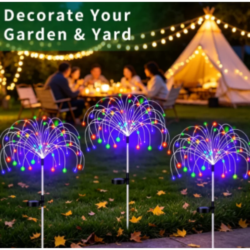 Solar Firework Lamp Fairy String Lights 8 Lighting Modes 90-200 LED Waterproof Outdoor for Garden Patio Christmas Holiday Decor