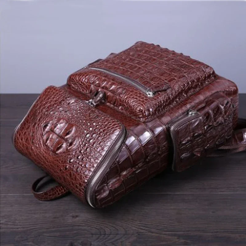 heimanba Handmade crocodile men backpack business trip large capacity of leisure leather bag male backpack