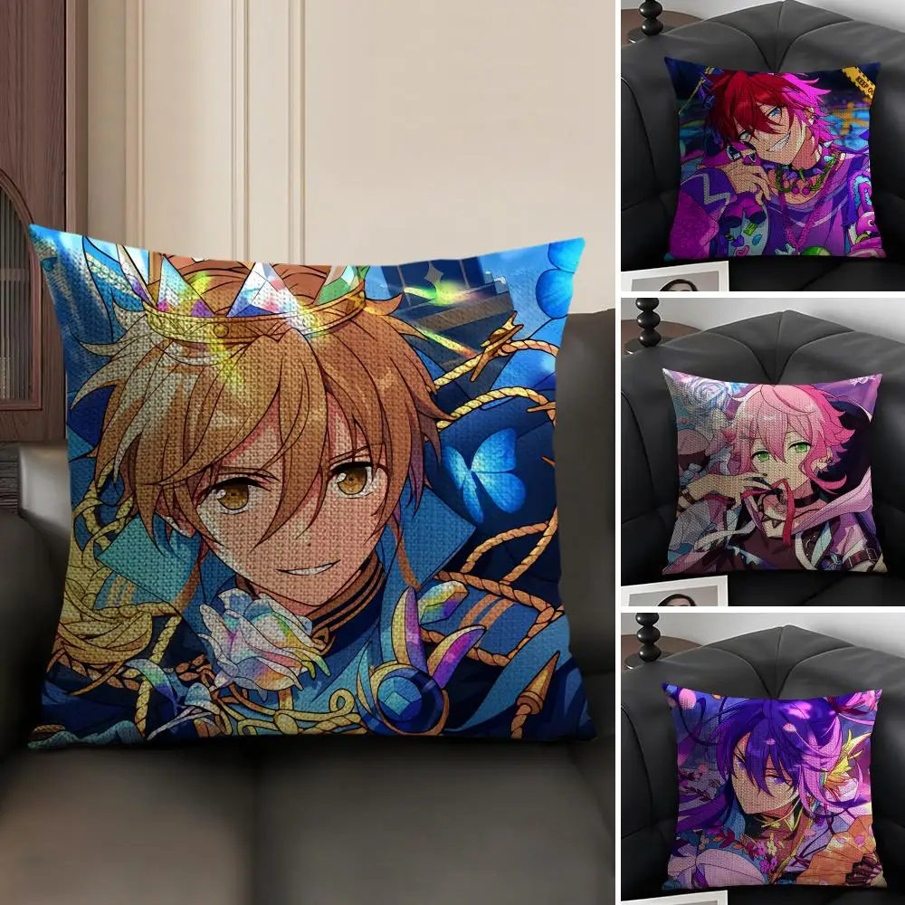 E-Ensemble Stars Knights Anime Cushion Cover Natural Linen Organic Fabric Double-Sided Printing Breathable Gift For Decor