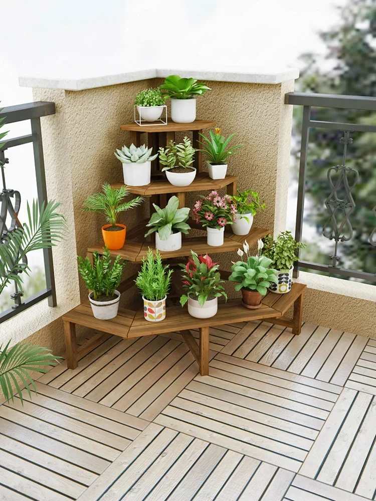 Terrace stepped corner flower rack indoor floor standing wall corner multi-layer triangular corner succulent shelf storage rack