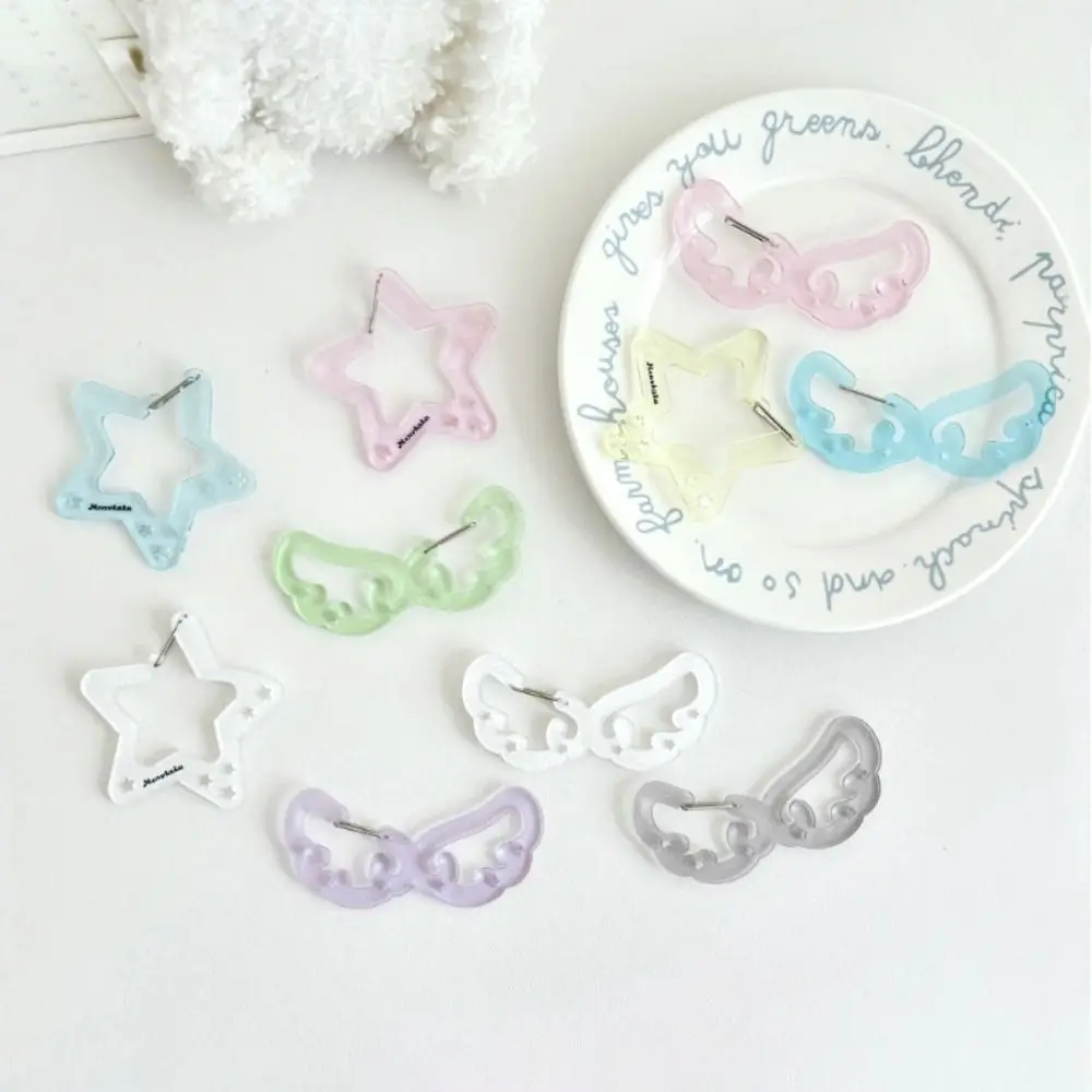 Cute Wings Stars Shape Carabiner Acrylic Candy Color Card Holder Keychain Multipurpose Keyring Hook