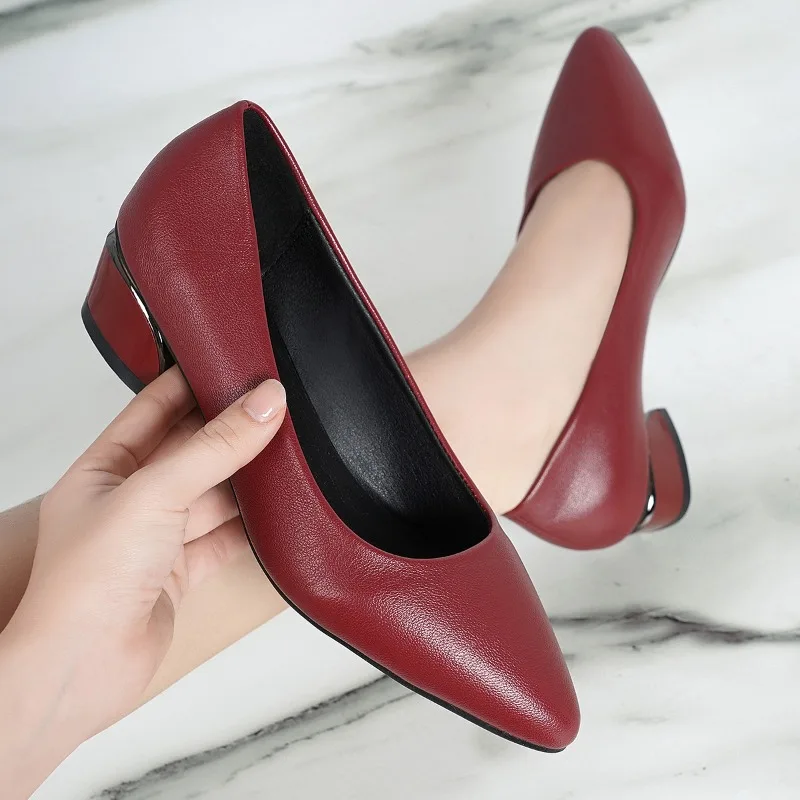 3.5cm Low Heel Ladies' Office High Heels Classic Black Wine Red Work Shoes Women Fashion Comfort Soft Soled Casual Single Shoes