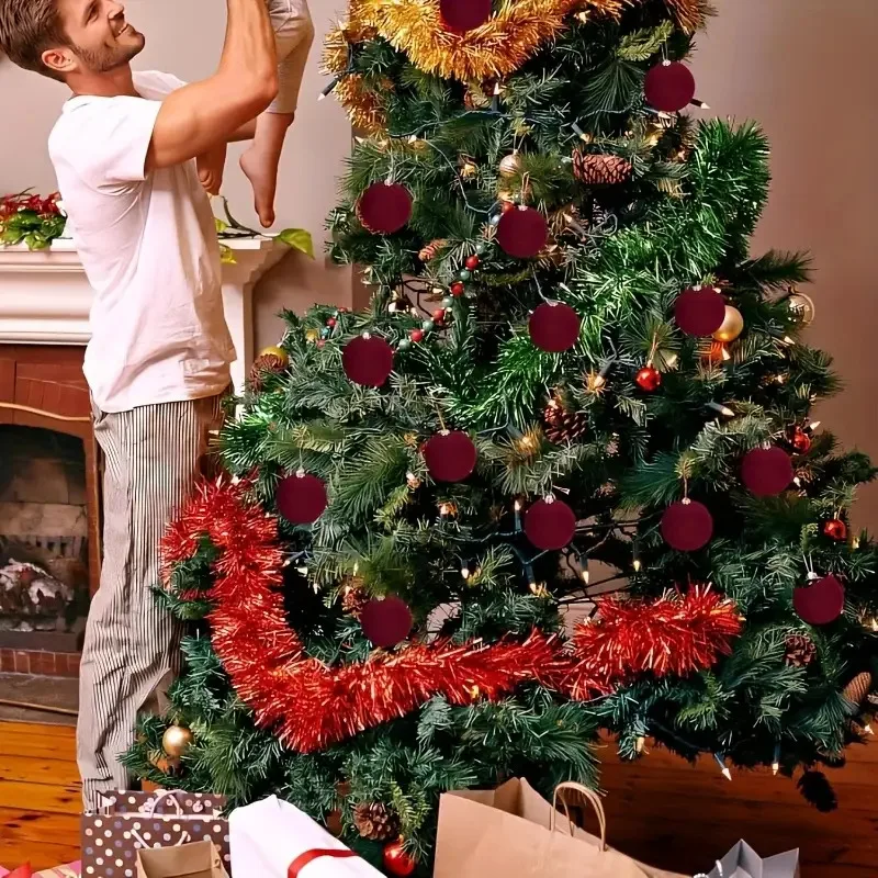 20 قطعة من كرات عيد الميلاد المخملية باللون الأحمر الخمري - حلي معلقة بلاستيكية على الطراز البوهيمي لديكور المنزل، مثالية لأعياد الميلاد وحفلات الزفاف #4