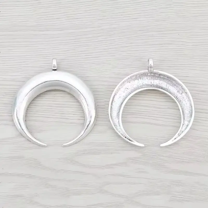 3 x Tibetan Silver Large Double Ox Horn Crescent Moon Charms Pendants for Necklace Jewelry Making Findings 66x63mm