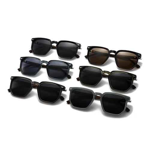 Imagen 2 del producto SHAUNA, nuevas gafas de sol polarizadas cuadradas poligonales para hombre, gafas de sol polarizadas de moda de grano de madera para mujer, gafas de sol con remaches de lujo, gafas de sol UV400