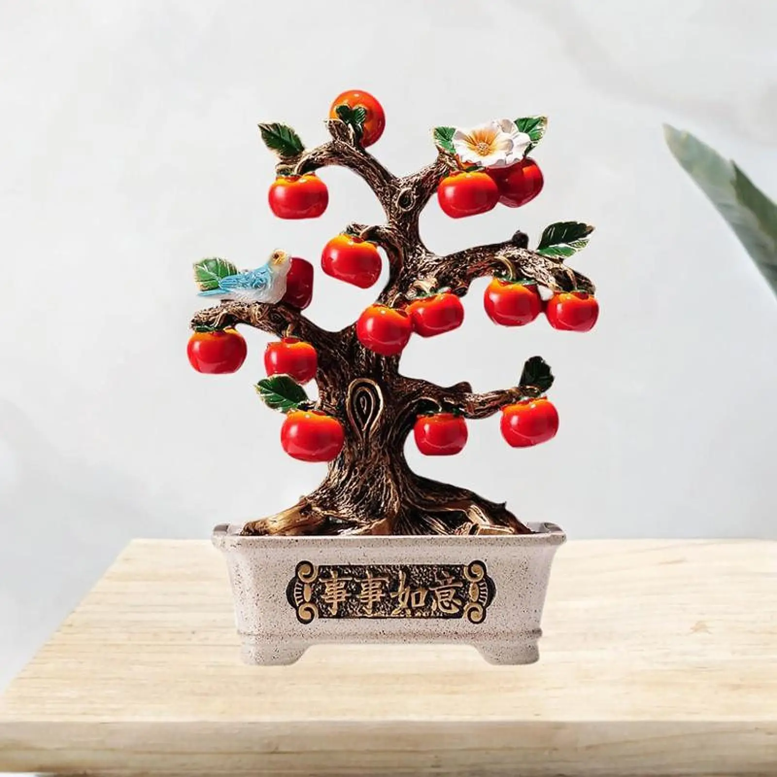 

Resin Lucky Persimmon Statue Chinese Decoration Feng Shui Table Ornaments Blessing for Office Bookshelf Bedroom Living Room