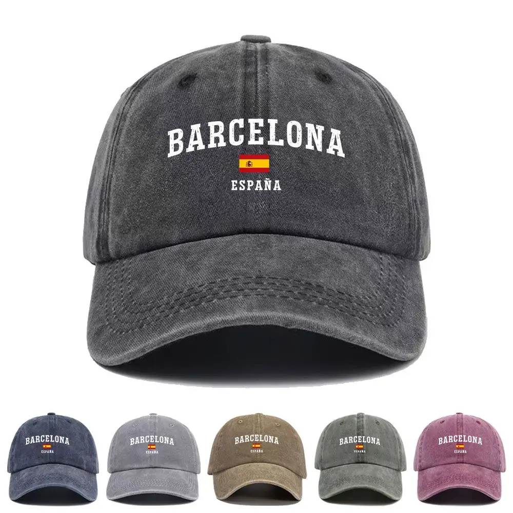 Vintage Washed Baseball Cap BARCELONA Print Graphic Unisex Streetwear Casual Trucker Style Summer Cotton Sun Hat
