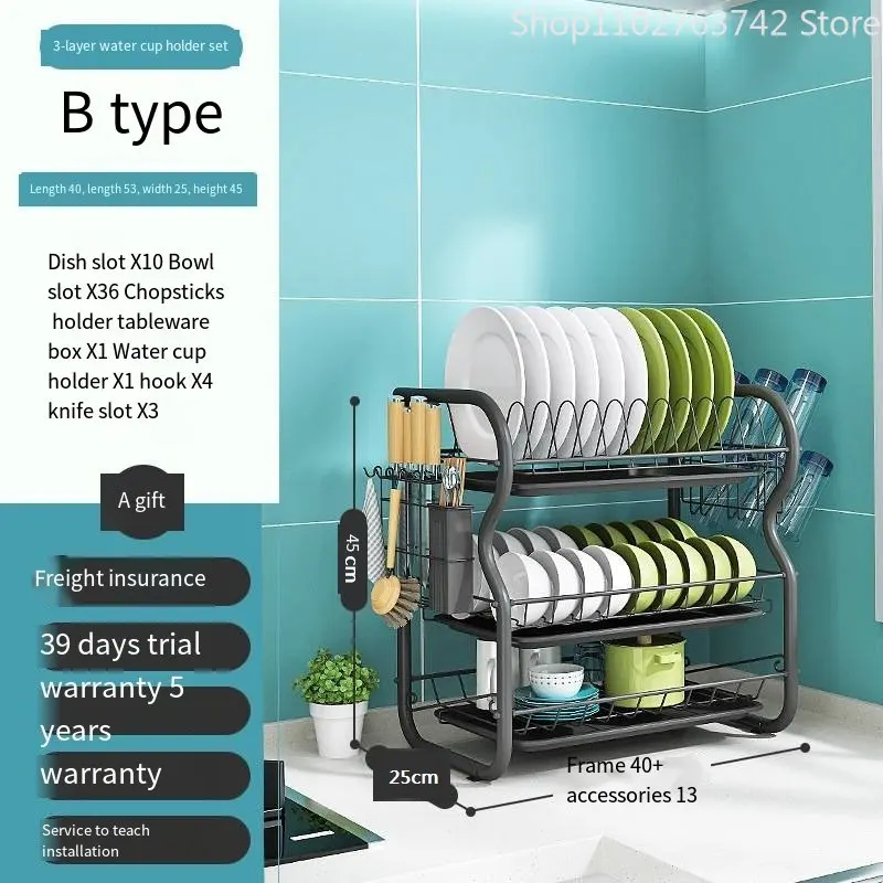 Cutlery Rack Stainless Steel Drying Rack Bowl Dish Draining Shelf Kitchen Organizer 3 Tiers Dish Drainer Dryer Tray Holder