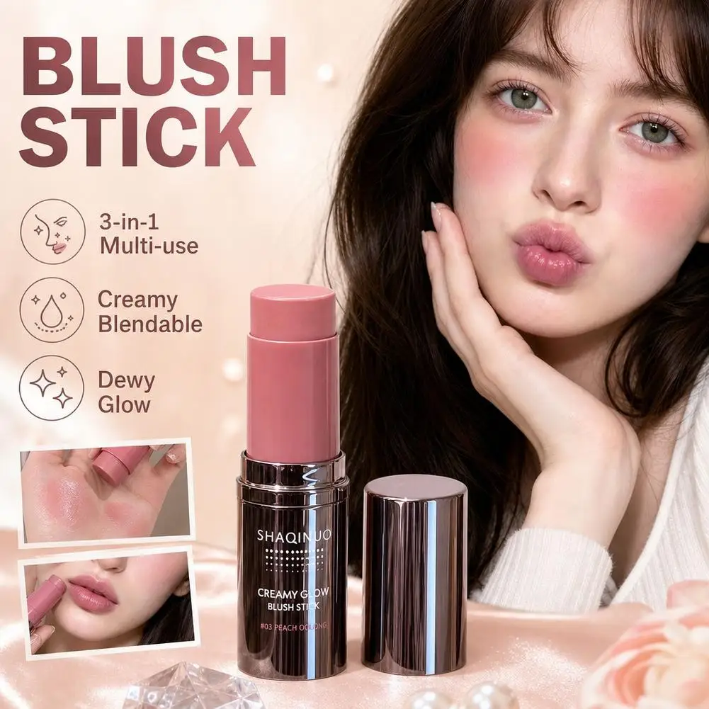 Cream Blush Stick 3 in 1 Multi Use Lip Cheek Eyes Tint Creamy Shining Blusher Facial Cheek Tint Lasting Brightening Rouge
