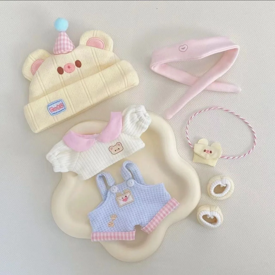 

10cm New Baby Clothes Milk Whisper Series "Cream Bear" Cotton Doll Doll Dress Strap Pants Set Cute Clothes No Doll