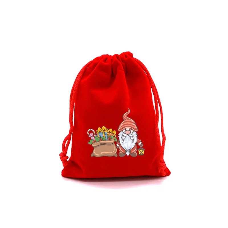 1-10pcs Red Christmas Velvet Bags Drawstring Pouch Candy Snack Gift Bag Bracelet Jewelry Packaging Storage Bags New Year 2024