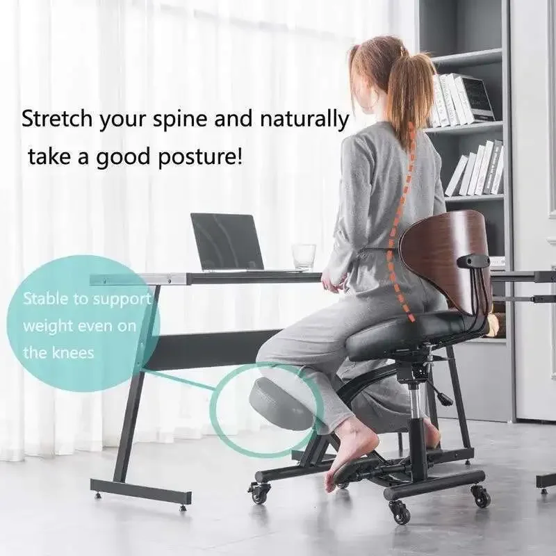 Kneeling Chair With Wood Back Support Adjustable Desk Chair For Home And Office Kneel Stool Adjustable Height & Angle Posture