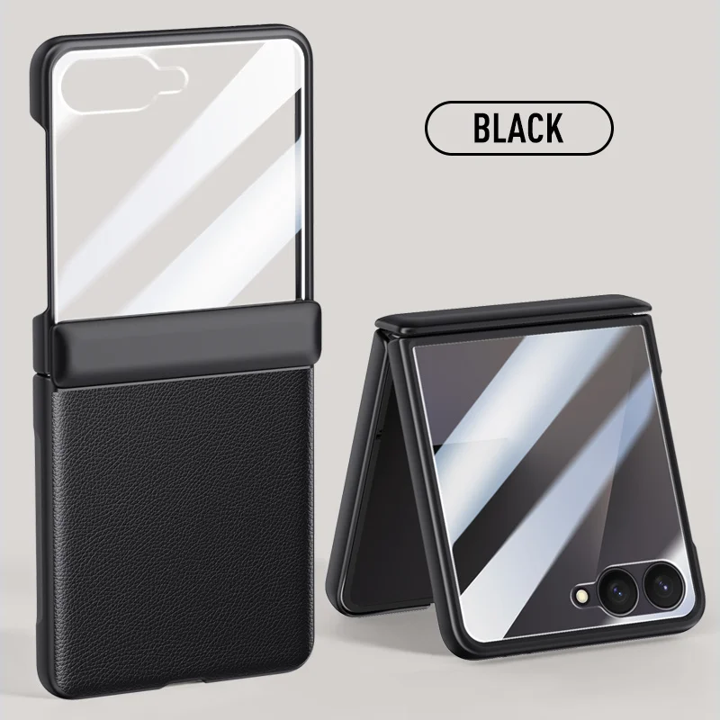 

With Spring Hinged PU Leather Screen Tempered Glass Protector Phone Case For Samsung Galaxy Z Flip7 5G flip 7 Shockproof Cover