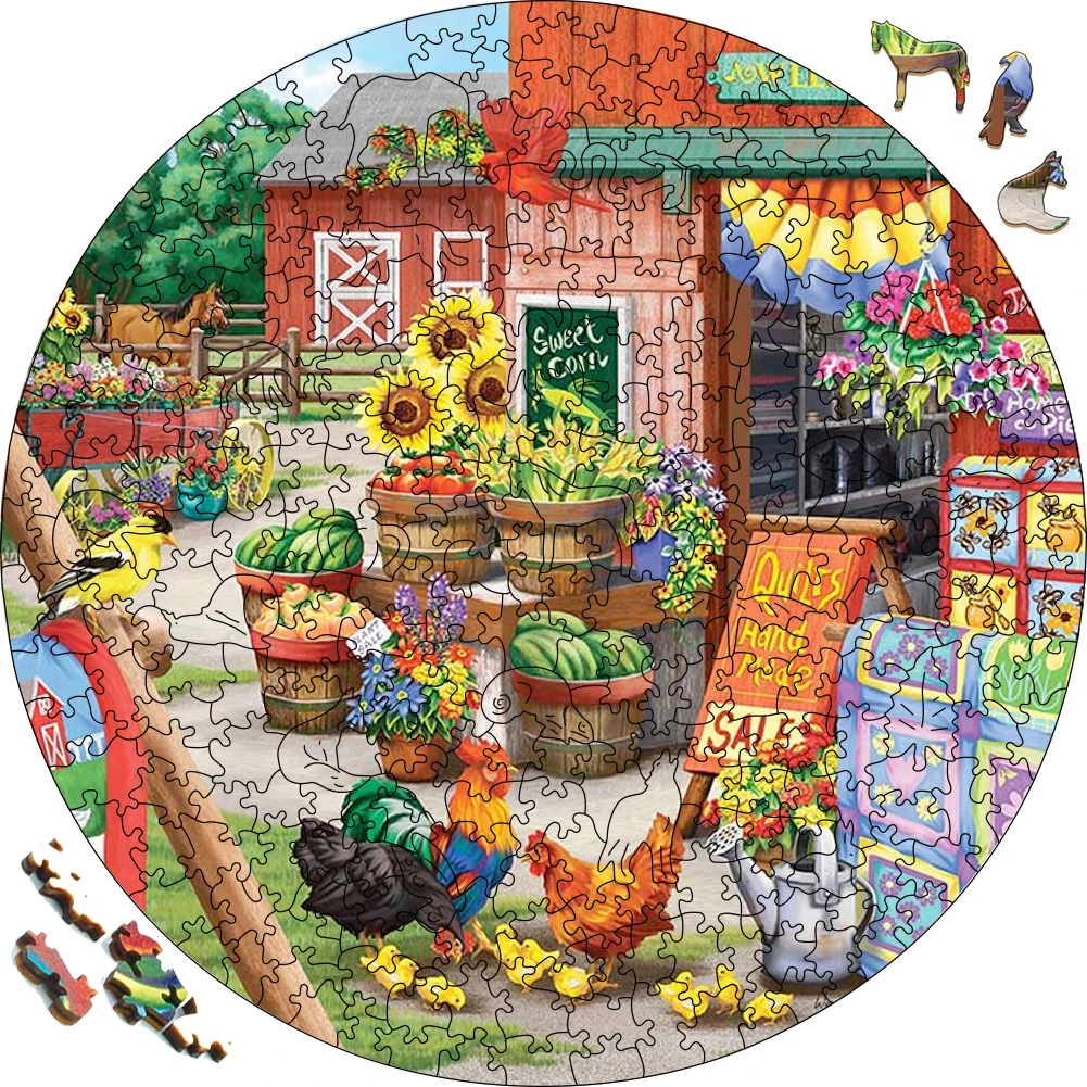 Friedliche Farm Holz puzzle für Erwachsene Holzhandwerk bunte und runde Puzzle Holz Bastel spielzeug für Familien spiele Kind