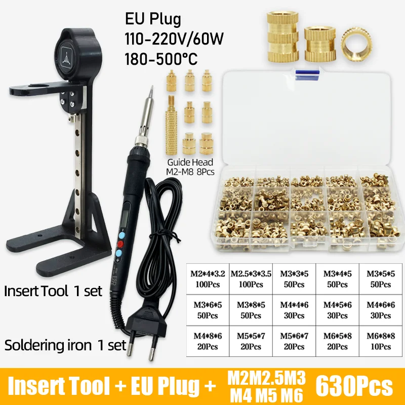 Heat Set Einsatz Presswerkzeug Elektrische Lötkolbenspitze M2 M3 M4 M5 M6 M8 Gewinde Messing Einsätze Mutter eingebettetes Kit für 3D-Druck – Detail 11