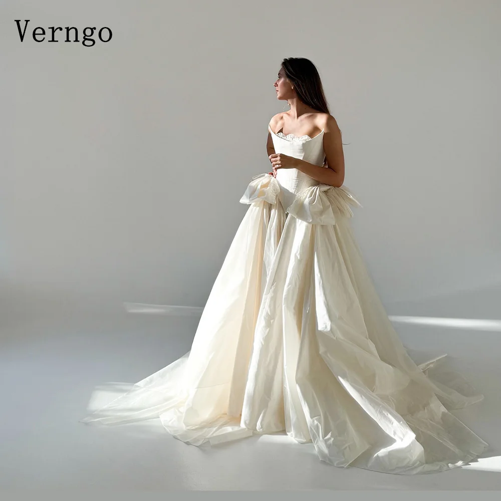 

Verngo Simple A Line Wedding Dress Bow Sweap Train Elegant Bridal Gowns Women Side Slit Prom Bride Dresses Customized