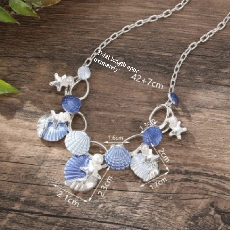Bunte bemalte Ölmuscheln Seestern Halsketten Zinklegierung Frauen frische süße vielseitige Halskette Modeschmuck Strandurlaub – Detail 1