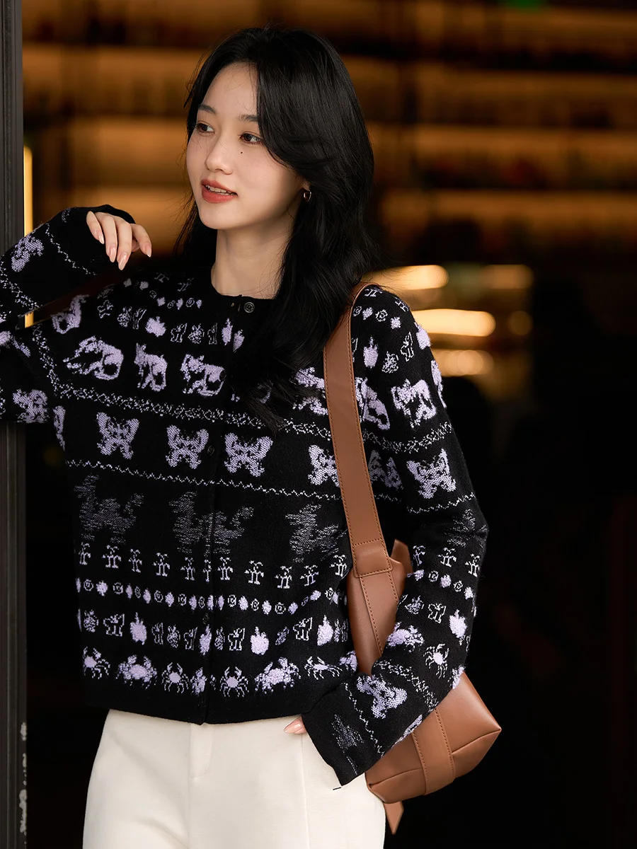 

XiaoHanGe Wool Camere Knitted Cardigan round Ne Open Front Warm Casual Sle Autumn Faion Ladies Sweater Knitwear