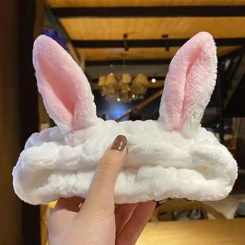 Gesichts wäsche Stirnbänder für Frauen Mädchen süße Hasen ohren Haar bänder Make-up Kopf wickel Korallen Fleece Spa Stirnbänder Haarschmuck – Detail 7