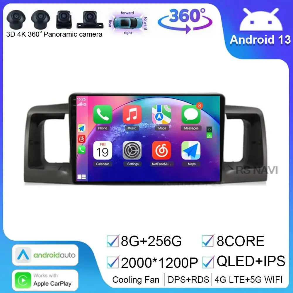 

Android 14 Auto WIFI 4G LET Car Radio Multimedia Video Player Carplay For Toyota Corolla E120 E 120 BYD F3 2007-2011 GPS Stereo