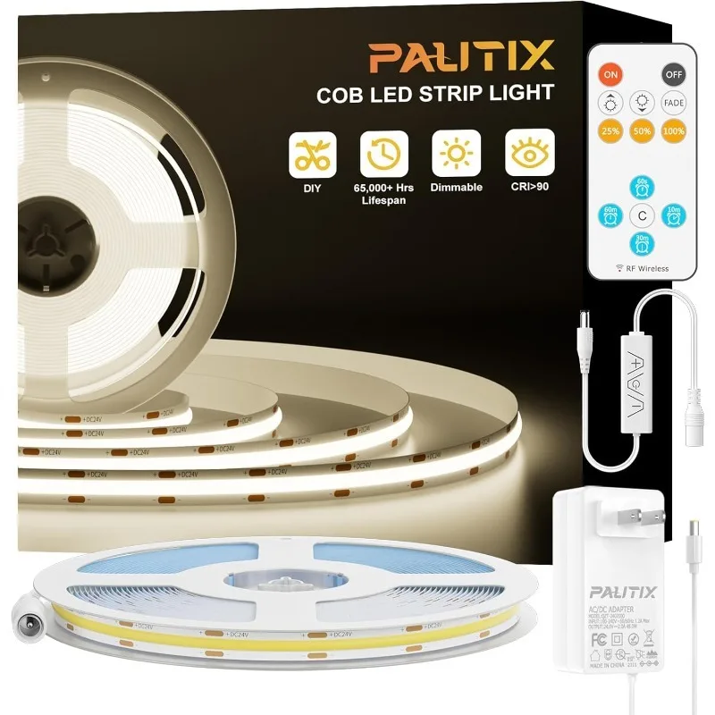 

Светодиодная лента PAUTIX COB 16,4 фута, инженерный уровень, внесенный в список UL, натуральный белый 4000 К, CRI93 + супер яркий, высокий люмен, регулировка яркости, 24 В Fl