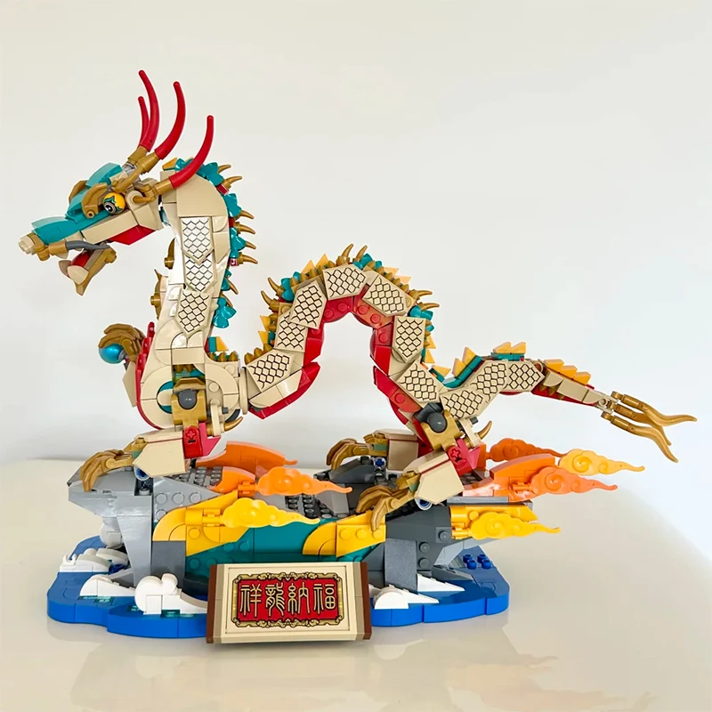 1171PCS Creative Chinese Traditional Festivals Auspicious Dragon Building Blocks Assemble Bricks Toys New Year Gift For Kids Boy