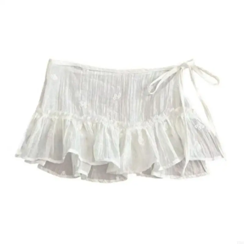 

77HE Ruffle Lace Layering Fake Top Mini Skirt Tieback Lower Shirt Extender Adjustable Girls Women Half Length Skirt