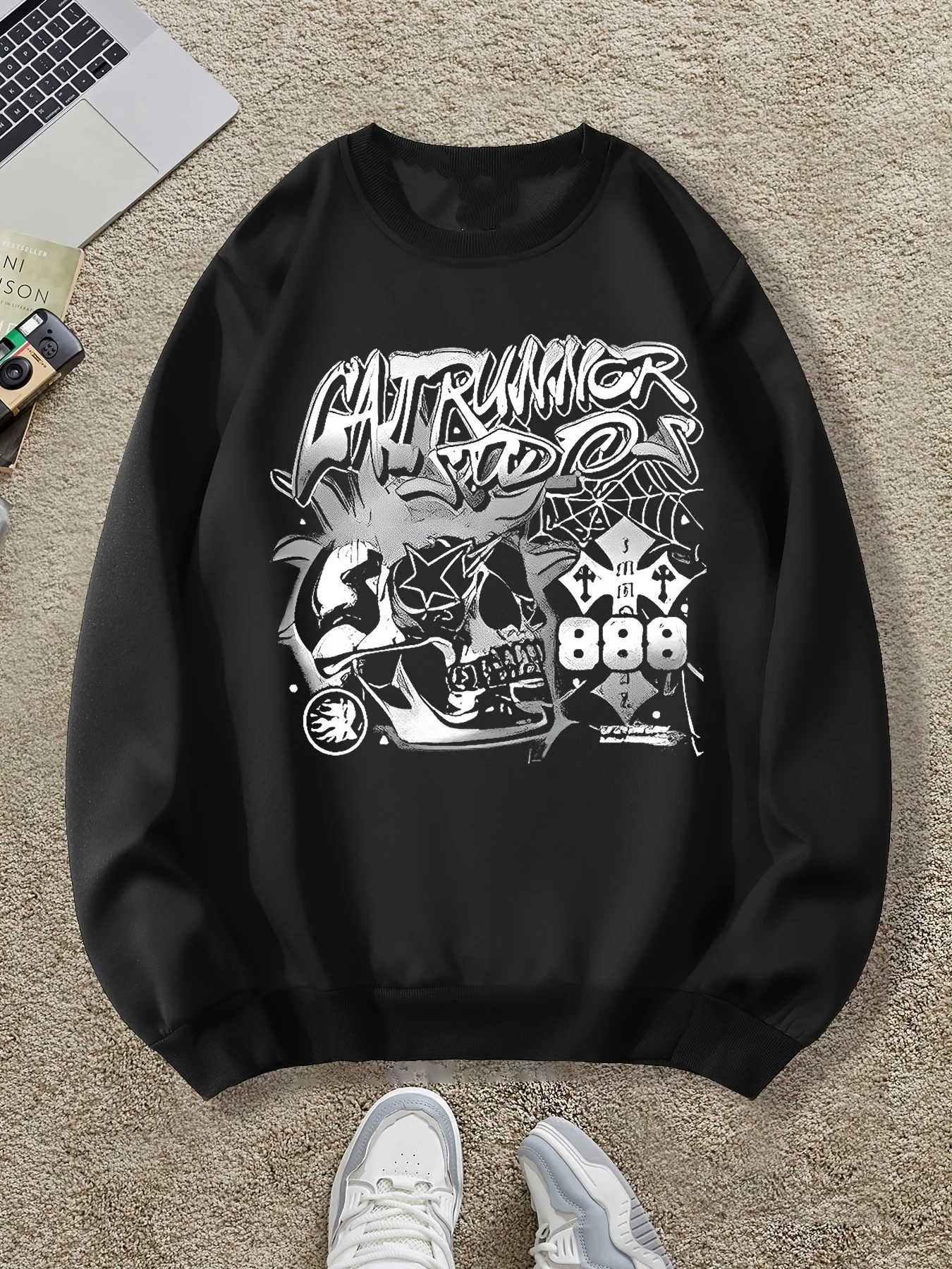 

Gothic Skull Pattern Print Autumn and Winter Men's and Women's Long Sleeved Sportswear Sweatshirt Casual Loose Outdoor Street