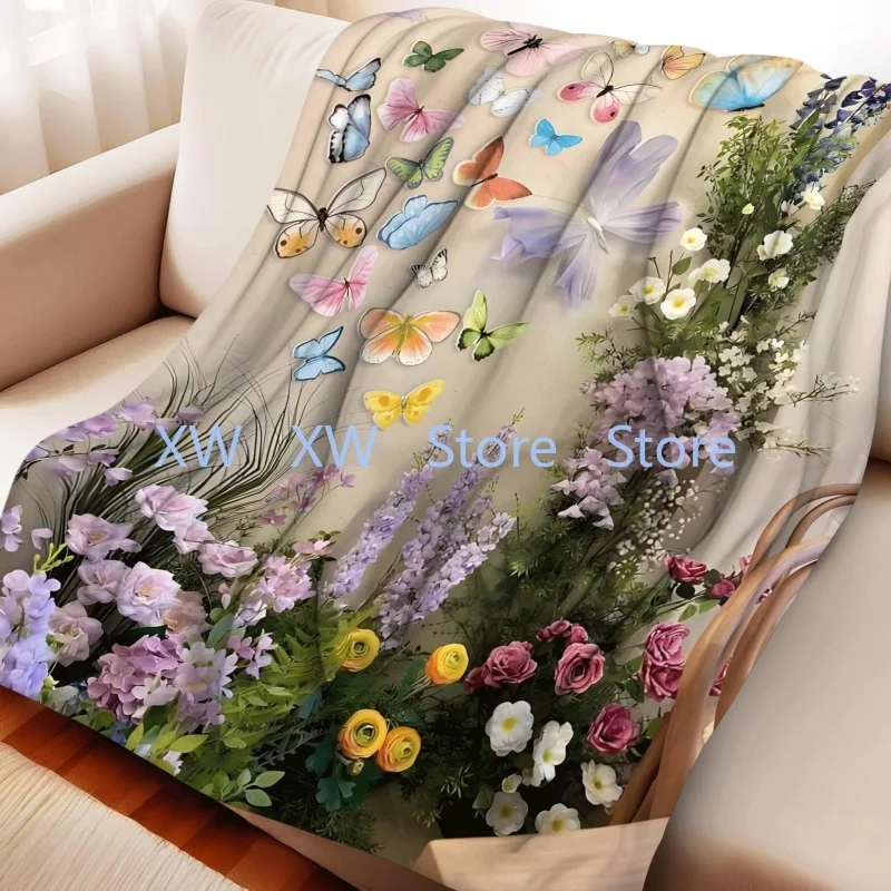 

Beautiful flowers soft and warm flannel nap blanket, camping and travel blanket