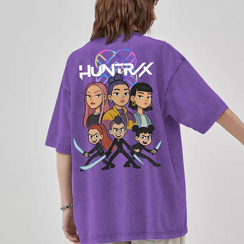 

Vitnage Washed T Shirt 2025 Hot Kpop Demon Hunters T-shirts For Women Men Cotton Tees Trendy Short Sleeve Oversized T-shirt Gift
