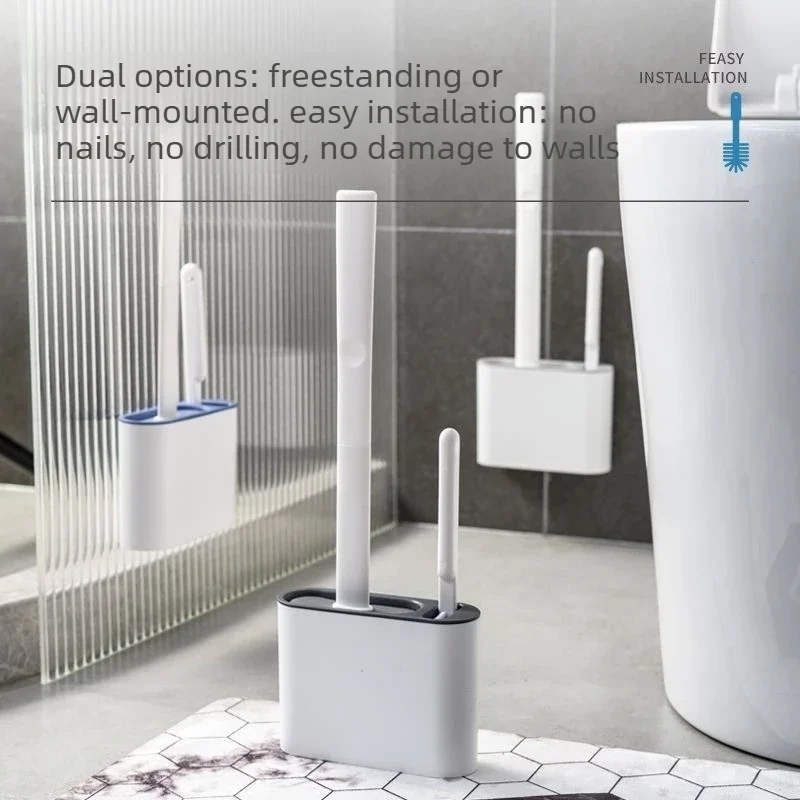 Wall Hanging Long Handle Silicone Toilet Brush Holder Soft Bristles Quick Dry Waterproof Bathroom Cleaning Accessories